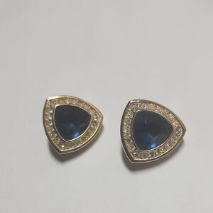 Vintage Christian Dior Blue Cluster Earrings Regal Statement Pave 3/4” CLIP